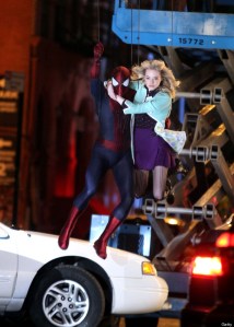 Andrew Garfield and Emma Stone on location for "The Amazing Spiderman 2"