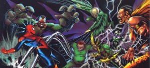 The sinister six fighting Spider-Man in the comics.