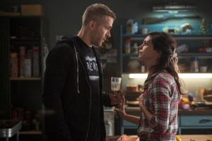 DEADPOOL Wade Wilson (Ryan Reyonlds) and new squeeze Vanessa (Morena Baccarin) trade some pointed barbs, in DEADPOOL. Photo Credit: Joe Lederer TM & © 2015 Marvel & Subs.  TM and © 2015 Twentieth Century Fox Film Corporation.  All rights reserved.  Not for sale or duplication.
